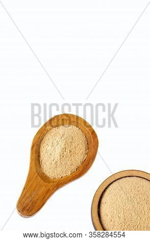 Aphrodisiac Maca Powder In Wooden Spoon - Lepidium Meyenii