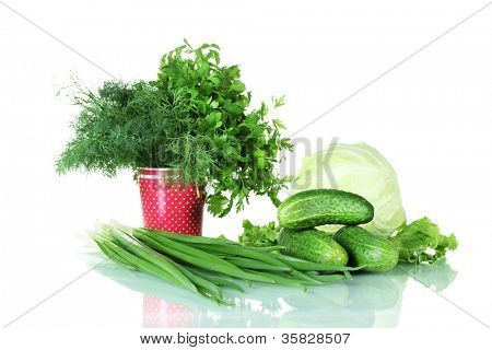 La composizione delle varie erbe e verdure isolsted su bianco