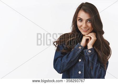 Waist-up Portrait Coquettish Caucasian Girlfriend Saying Please As Asking Buy Cute Present For Anniv