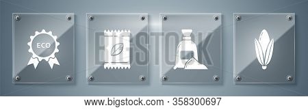 Set Corn, Bag Of Flour, A Pack Full Of Seeds Of A Specific Plant And Banner, Label, Tag, Logo For Ec