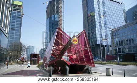 Warsaw, Poland. 27 March 2020. Roundabout Daszynski. New Skyscrapers In The Financial District Of Do