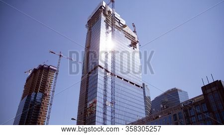 Warsaw, Poland. 27 March 2020. Roundabout Daszynski. New Skyscrapers In The Financial District Of Do