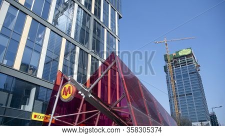 Warsaw, Poland. 27 March 2020. Roundabout Daszynski. New Skyscrapers In The Financial District Of Do