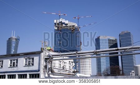 Warsaw, Poland. 27 March 2020. Roundabout Daszynski. New Skyscrapers In The Financial District Of Do
