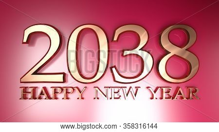 2038 Happy New Year Copper Write On Red Background - 3d Rendering Illustration