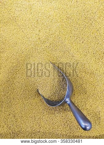 Millet Groats With Metal Spoon In A No Packaging Zero Waste Environmentally Friendly Store