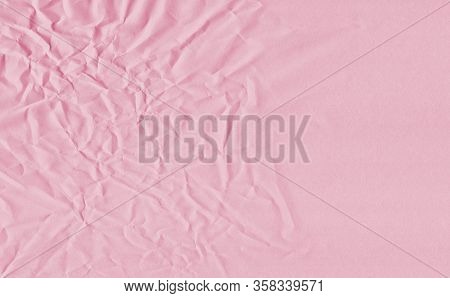 Closeup Crumpled Pink Rose Paper  Texture Background, Texture. Pink Rose Paper Sheet With Space For 