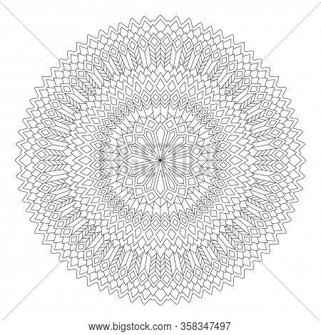 Beautiful Monochrome Illustration For Adult Coloring Book Page With Abstract Round Linear Single Pat