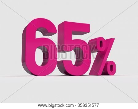 3d Render: Red 65% Percent Discount 3d Sign on Light Background, Special Offer 65% Discount Tag, Sale Up to 65 Percent Off, Sixty-five Percent Letters Sale Symbol, Special Offer Label, Sticker, Tag