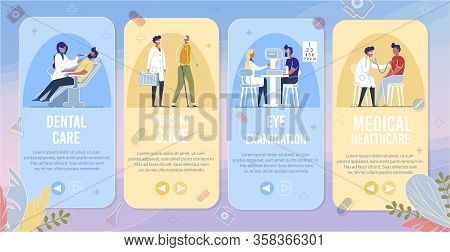 Dental Care, Nursing Care, Eye Examination, Medical Healthcare Banner Set. Doctor With Stethoscope E