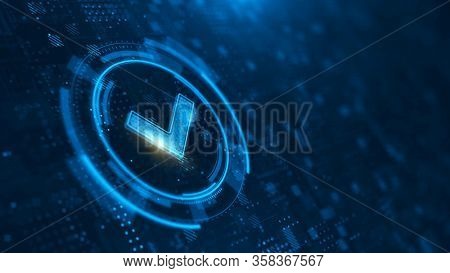 Check Mark on Abstract Blue Backgroud. Quality Control, Guarantee, Compliance Concept. 3d rendering