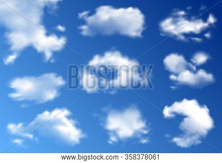 Clouds Various Types And Shapes Realistic Set With Stratus Cumulus Against Cobalt Blue Sky Backgroun