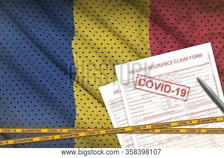 Chad Flag And Health Insurance Claim Form With Covid-19 Stamp. Coronavirus Or 2019-ncov Virus Concep