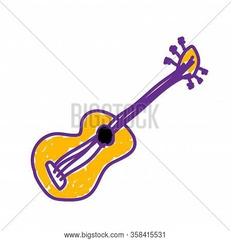 Guitar In A Deliberately Childish Style. Imitation Child Drawing. Kid Sketch, Painting Felt-tip Pen 