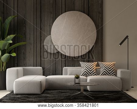 Minimalist Interior of modern living room 3D rendering