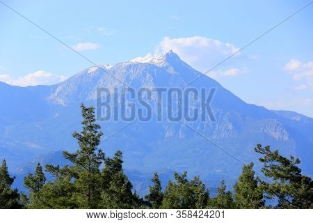 Famous Tahtali Dagi mountain in Turkey; Landscape from Lician way tourist path in turkish mountains