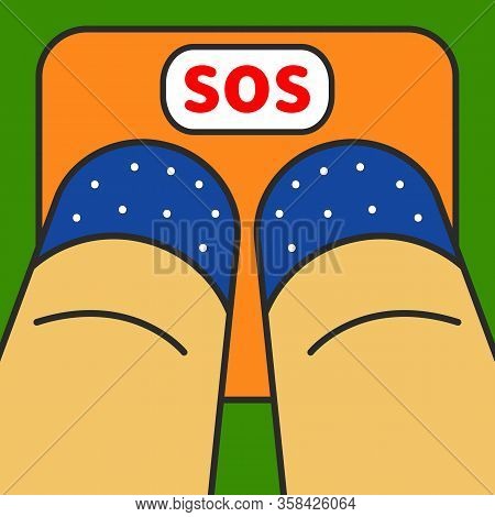 Fat Woman Standing On Scale, Overweight, Obese, Vector Illustration
