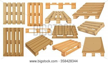 Wooden Pallet Vector Cartoon Set Icon. Vector Illustration Warehouse Platform On White Background. I