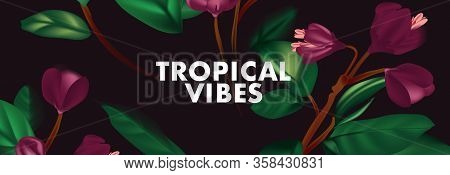 Puprle Jungle Floral Background, Contrast Tender Bloom Flower, Wide Horizontal Banner, Advertising H