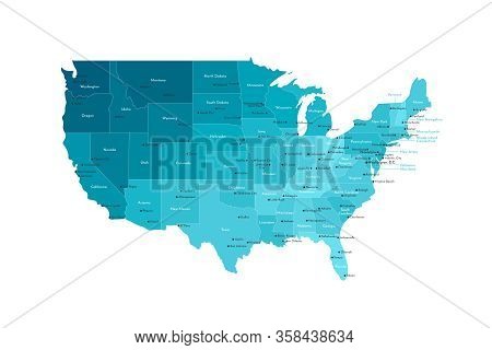 Vector Modern Illustration. Simplified Isolated Administrative Map Of Usa (only Contiguous States) .