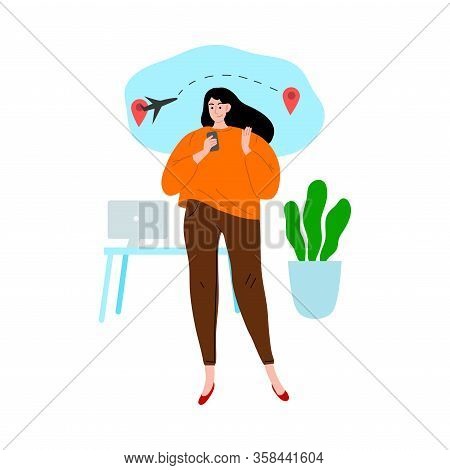 Woman Booking Tickets And Planning Travelling In Office Vector Illustration