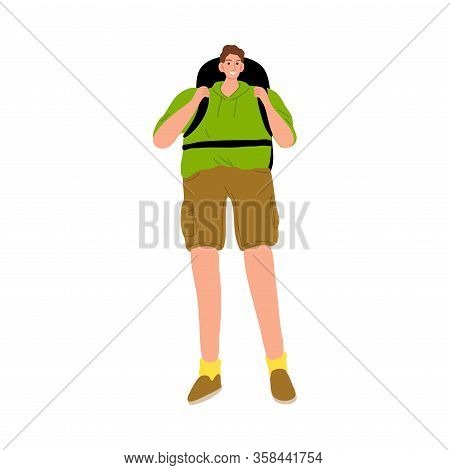 Young Smiling Man Travelling Around World With Backpack Vector Illustration