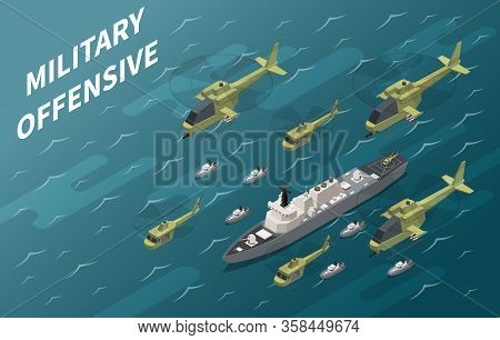 Air Forces Military Offensive Operation Using Aircrew And Naval Enforcement Isometric Composition Oc