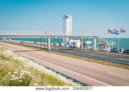 Afsluitdijk, The Netherlands - September 2018: The Afsluitdijk Is The Flood Defense Between Noord-ho