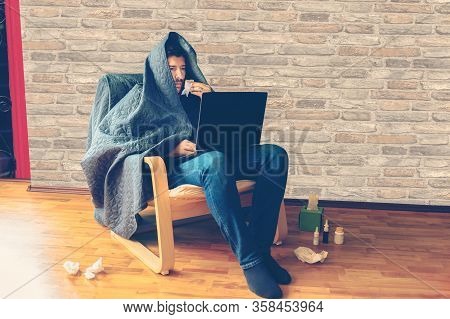 Sick Man With Severe Respiratory Syndrome Of Covid-19 At Home Isolation Due To Coronavirus (sars-cov