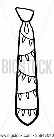 Half-windsor Knot Necktie With Garland Pattern In Black Lines On White Background