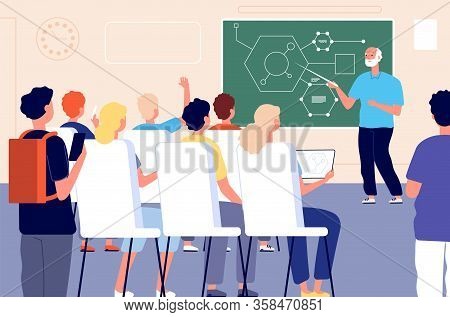 Lecture. Student Class, Education Training Lesson. Teacher Presentation Or Educational Seminar. Male
