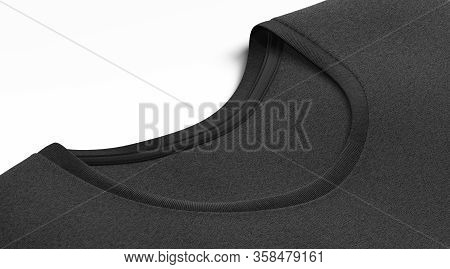 Blank Black T-shirt Collar For Label Mock Up, Side View, 3d Rendering. Empty Shirt Inner Border For 