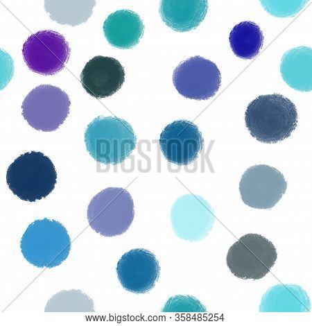 Set Of Blue Dots In White Background. Abstract Background. Seamless Pattern. Watercolor Stains. Micr
