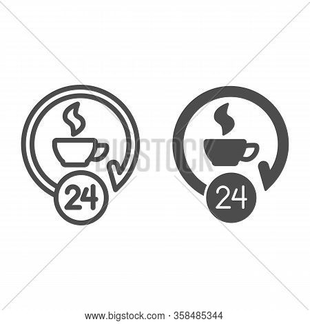 Coffee Cup Around The Clock Line And Solid Icon. Light Hot Drink And Service Symbol, Outline Style P