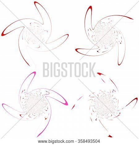 Set Of Colorful, Multicolor And Monochrome Cyclic, Cycle Concentric Rings. Revolved Spirals, Vortexe