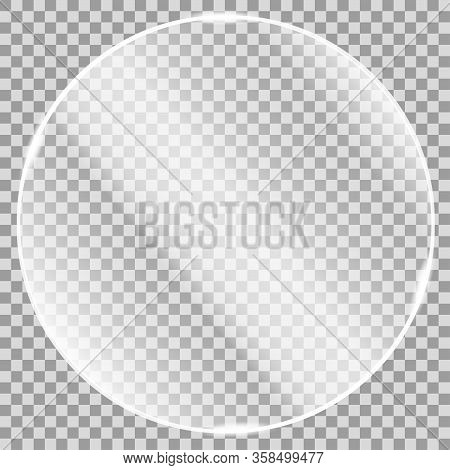 Tile Round Glass, Realistic Transparent Glass, Window. Light Effect With Glare And Light. Beautiful 