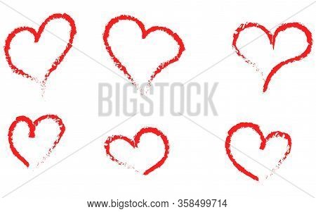 Set Of Hearts, 6 Pieces Isolated On A White Background. Vector