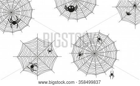 Spiders Knit A Spider Web.illustration For Halloween.vector