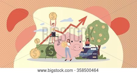 Business People Investing Into High Potential Project Vector Illustration. People Taking Online Cred