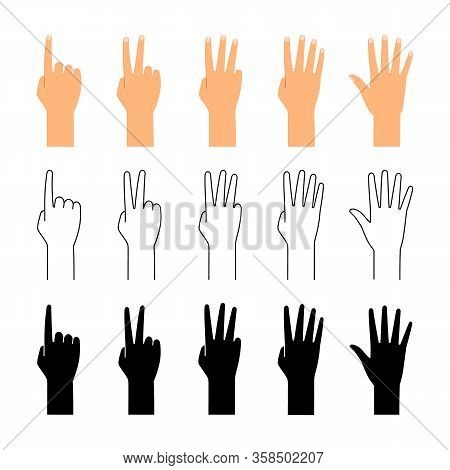 Finger Count. Hand Counting Isolated On White Background. People Finger Numbers Countdown Vector Set