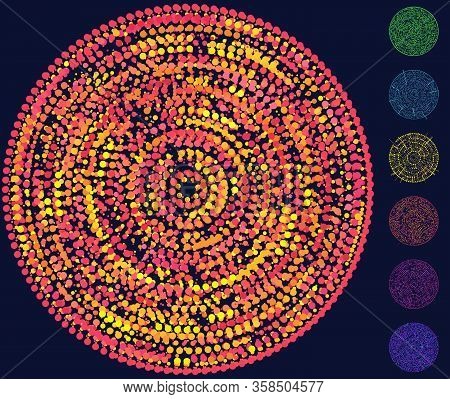 Random Dots, Circles Abstract. Speckles, Dotted Radial, Radiating, Circular Geometric Illustration.