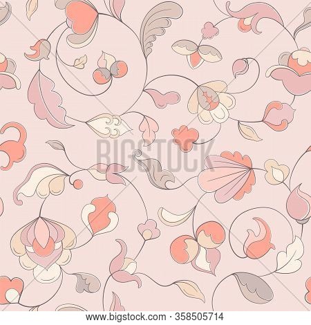 Seamless Floral Pattern With Abstract Flowers. Elegant Ornament. Vector Background Illustration.