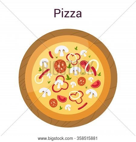 Tasty Delicious Pizza Slice. Italian Food. Mozarella Cheese, Mushroom