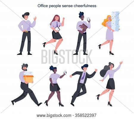 Cheerfull Business Woman And Man Set. Happy And Successful