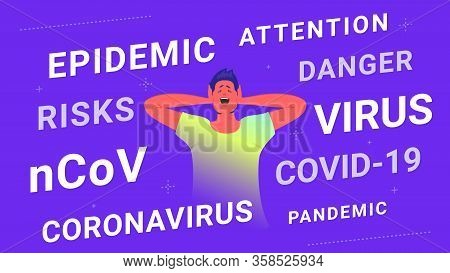 Coronavirus Infodemic. Flat Vector Illustration Scared Young Man Standing And Shouting. He Needs Hel