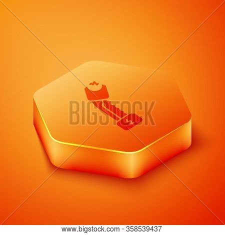 Isometric Police Electric Shocker Icon Isolated On Orange Background. Shocker For Protection. Taser 