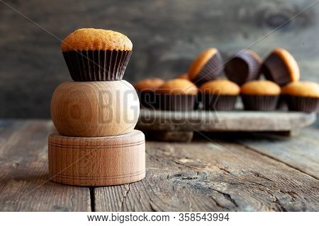 Muffins - Delicious Pastries. Delicious Dessert On The Table - Homemade Muffins. Portioned Cupcakes.