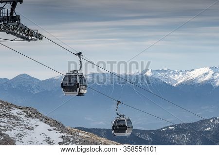 The Famous Snowed Mountain Of Parnassos With Popular Ski Resort Covered Up In Snow And Unique Nature