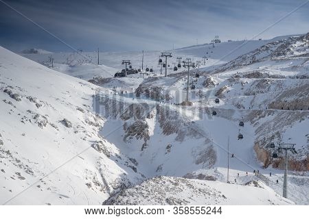 The Famous Snowed Mountain Of Parnassos With Popular Ski Resort Covered Up In Snow And Unique Nature