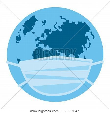 Covid 19. Coronovirus. Masked Blue Planet Saved From Coronovirus Vector Masked Illustration, Isolate